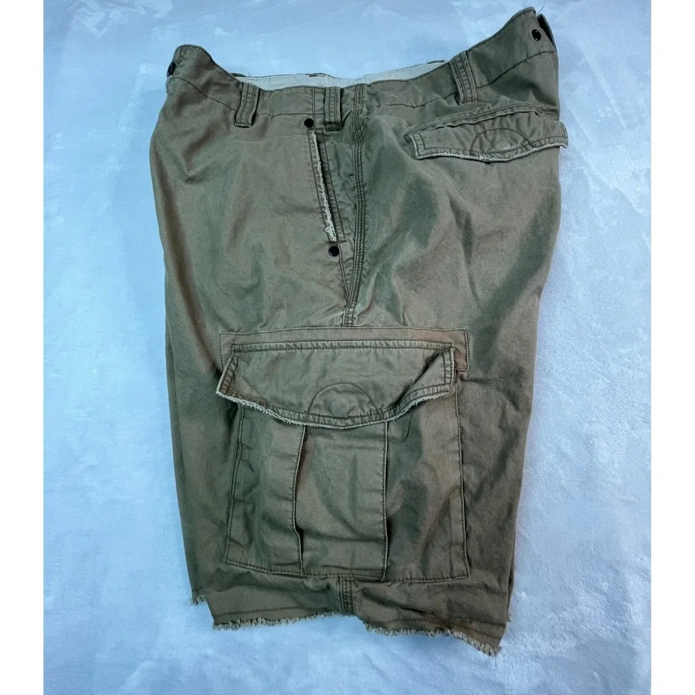 VTG OLD NAVY Mens 34 Shorts Khaki Tan Cargo Pocket Raw‎ Hem 10